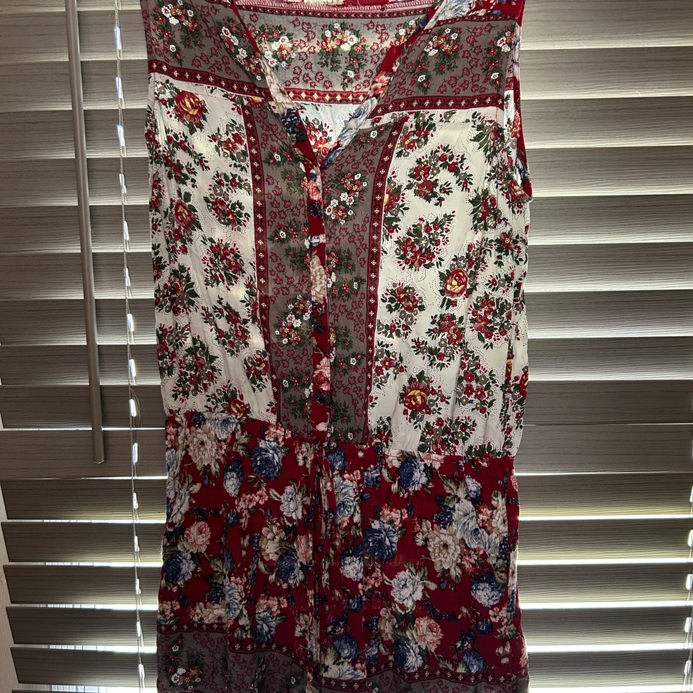 Umgee Floral Patchwork Romper - Red and Green